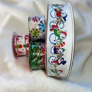 Christmas Ribbon Bundle Holiday Crafts  Wire Edge Sparkle Glitter